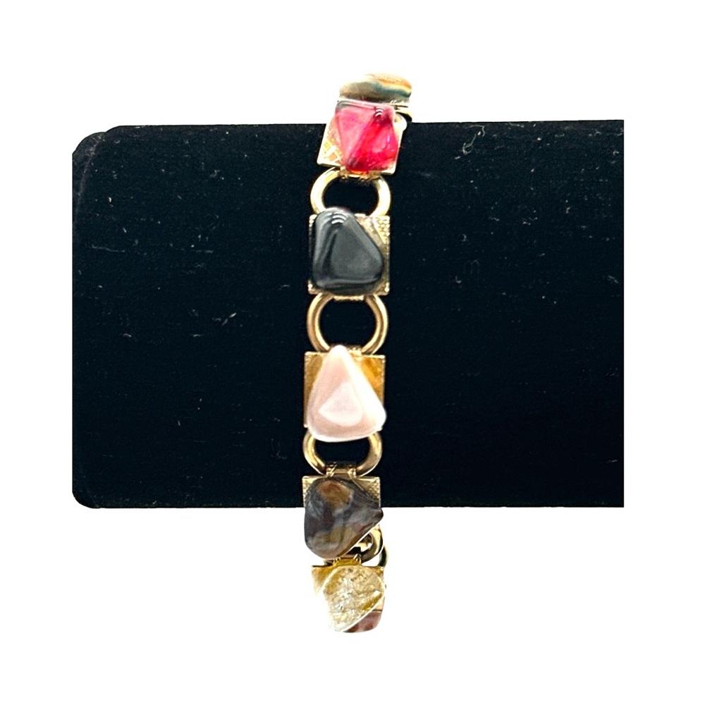 Vintage Polished Multi-Stone Gold‎ Bracelet - Picture 3 of 5